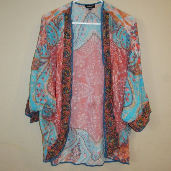 Tolani Kimono Duster Cardigan Top Topper Boho Floral Bandana Print One Size OS - Picture 1 of 3